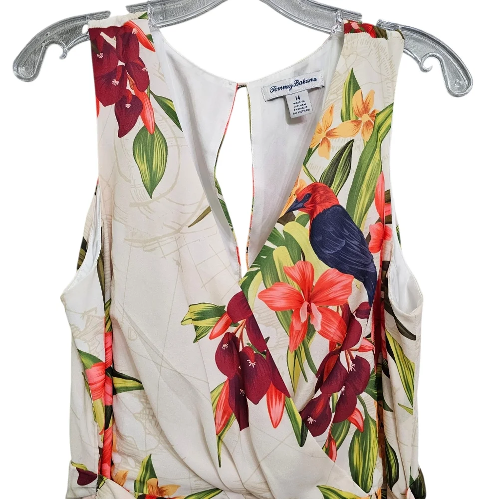 Tommy Bahama Tropical  Nwot V Neck Ruffle Hem Sleeveless Resortwear Mididress_6